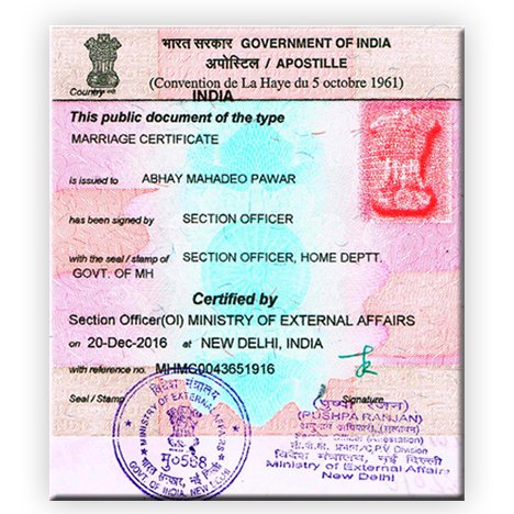 Marriage certificate Apostille in Santacruz Maharashtra